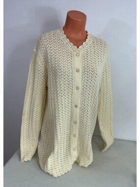 Vintage Crochet Cardigan Sweater Grannycore Made USA Women XL